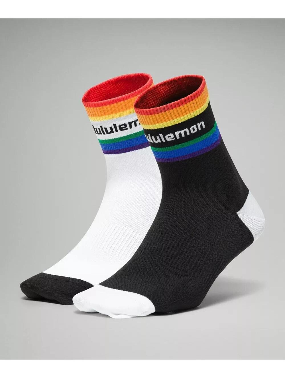 Lululemon Tale to Tell Mid Crew Sock 2 Pack Rainbow Pride Black S/M NWT $28 MSRP